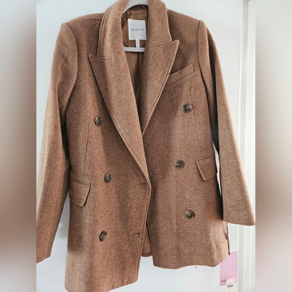 Anthropologie Avec Les Filles Tan Double-Breasted Blazer